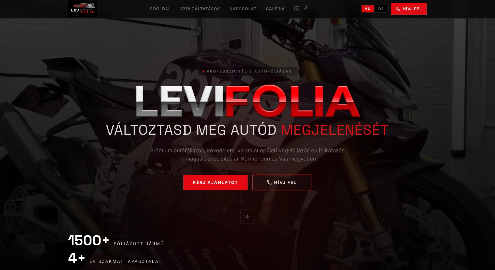 LeviFolia weboldal hero szekció